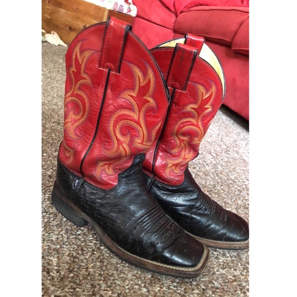 justin black ostrich square toe boots